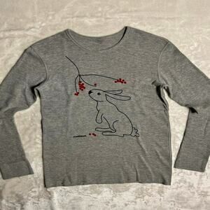 Marushka Handprints Cute Bunny Waffle Shirt Women's XS Thermal Art You Can Wear